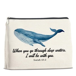 UPNEGE Christian Whale Shark Makeup Bag Gifts for Women Bible Verse Isaiah 43:2 When You Go Through Deep Waters I Will Be With You Cosmetic Bag Zipper Pouch