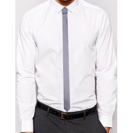 GUSLESON Pure Solid Gray Ties For Men Thin Skinny Tie Slim Neckties (0803-05)