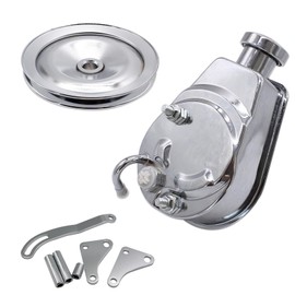 BestParts Chrome Power Steering Pump with Bracket and Pulley Kit Compatible with Small Block Chevy Long Water Pump SBC 265 283 305 327 350 383 400 Replace Keyway style 5/8"