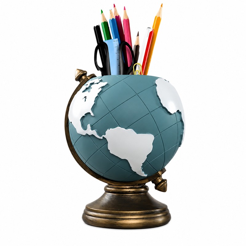 Globe Pen Holder for Desk Organization – Resin Geographic Pencil