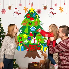 DIY Felt Christmas Tree Set with Led String Lights, Wall Hanging Decorations Felt Christmas Tree Kits for Xmas Party Favors, Christmas New Year Gift Decorations Party Supplier