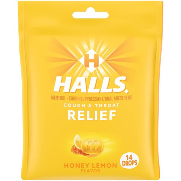 HALLS Relief Honey Lemon Cough Drops, 14 Drops