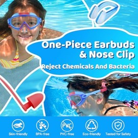 Vvinca Swim Goggles, Kids Goggles with Earplugs& Nose Clip Wide View Anti-Fog/UV Swimming Goggles for Age 3-15 Boys Girls