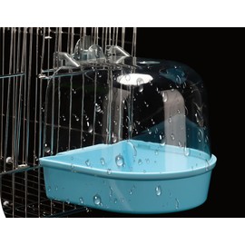PlushPlumage Bird Bath Tub,Bird Bath for Cage,Leakproof Hanging Bathtub with Hooks,Clear Shower Box for Parakeet,Canary,Budgies,Parrot Accessories,Cleaning Pet Supplies