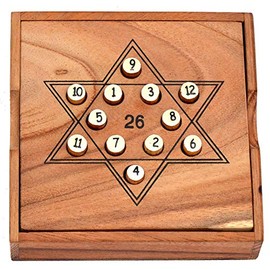 Star 26 Game Box, A Star and Each Line Should Make a Sum of 26, Puzzle Wood Educational Game for Children, Calculating Game, Straw with Numbers, Concentration Game, Puzzle Game