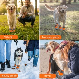 Dog Boots, Medium and Large Dog Boots and paw Guards, Suitable for Snowy Winter Days, hot Summer Roads, Waterproof in The rain, Outdoor Walks, Indoor Hard Surface Anti-Slip Shoes 4 Pieces