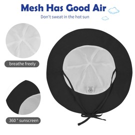 Zando Baby Sun Hat Beach Caps Bucket Hat Wide Brim Toddler Hats for Boys with Bear Ears Infant Summer Hat for Girls Black&White 12-24Months