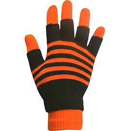 Boys & Girls Unisex Neon Stripes Magic 2 in 1 Winter Gloves with Fingerless Gloves (Neon Orange)