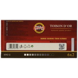 KOH-I-NOOR TOISON D'OR 8592 Artist's Soft Pastels - Grey (Pack of 12)
