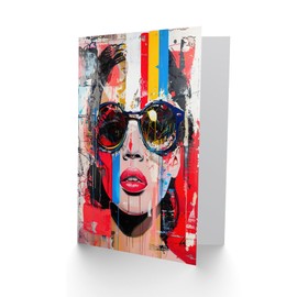 Artery8 Greeting Card Beautiful Vintage Lady Shades Street Art Graffiti Blank For Him Or Her Art Birthday Card