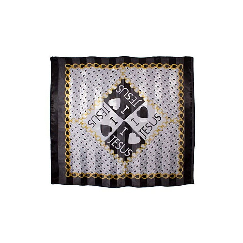 I Love Jesus 38" Black Satin Scarf/w Hearts Easter Scarf