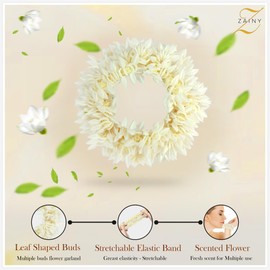 ZAINY 4 Pack Mogra Gajra for Hair, Artificial Scented Jasmine Flowers Hairbun, White Hair Flowers for Women, Rubber Band, Reusable Traditional Veni, Hair Accessories Bun, Bracelet, Judal Wedding 4 PCS