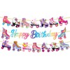 3Pcs Roller Skate Happy Birthday Banner Roller Skate Party Decorations
