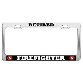 Product Express Retired Firefighter #2 CAR Accessories Chrome Steel TAG License Plate Frame