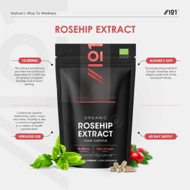 Organic Rosehip Extract 10,000mg - 120 Vegan Capsules – High Strength Rosa Canina Supplement – Resealable and Recyclable Pouch by Alpha01