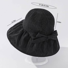 Women's Sun Hats with Wide Brim UV Protection Mesh Straw Hat Summer Foldable Beach Hat UPF 50+, Black, black