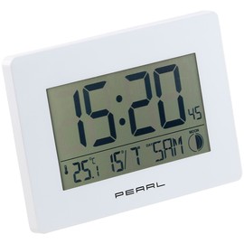Digital remote wall clock large Wireless Wall Clock with Jumbo Time, Temperature & Date Display, White (LCD Clock)