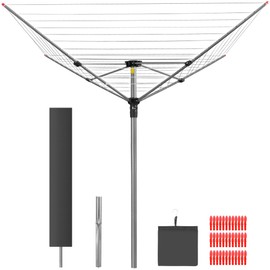STORAGEIDEAS Umbrella Clothesline Outdoor Heavy Duty, Retractable Rotary Drying Rack 4-Arm 12 Lines 164 Ft Hanging Space, Adjustable Height Clothes Line, Foldable Drying Rack for Backyard Garden