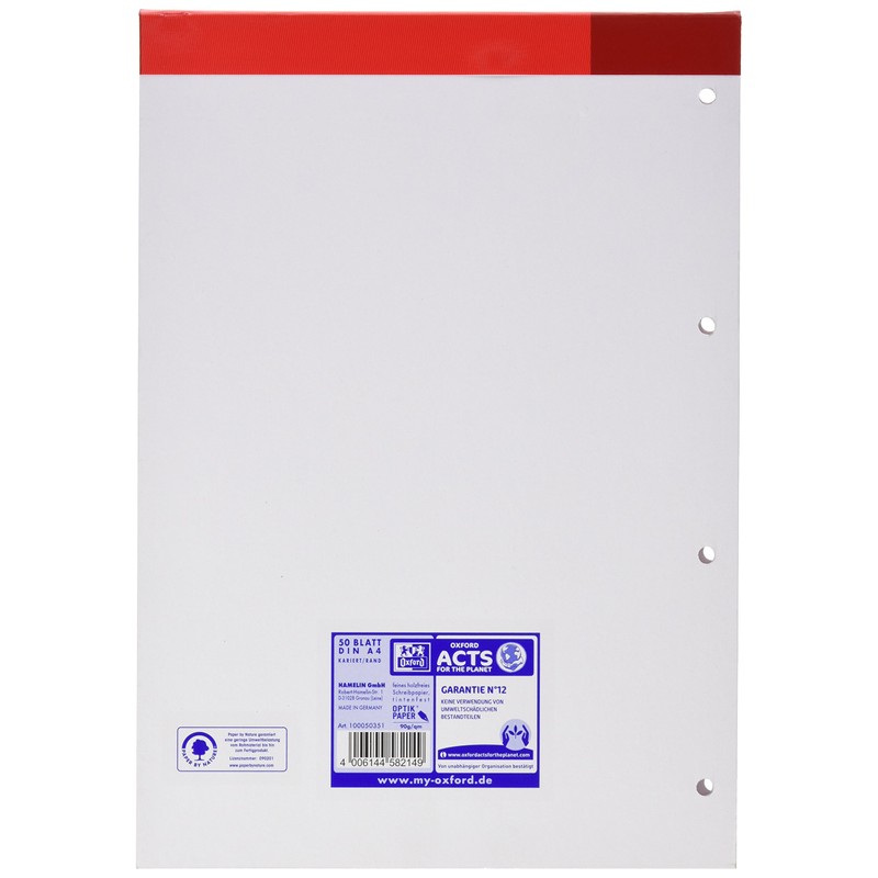 Oxford 384405026/100050351 Work School Pad A4/Squared/Margin 5 mm – 90