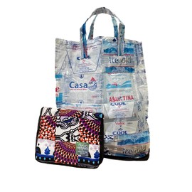 Trashy Bags Africa - Smart Shopping Bag - Upcycled Plastic and Fabric Off-Cuts - Handcrafted Fabric Outer - Zips to Compact - 18KG Capacity - Water Resistant