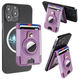 Bocasal for MagSafe Wallet Magnetic Card Holder for iPhone 16/15/14/13/12 Pro Max/Pro/Plus, Adjustable Stand, Mag Safe, Leather Holder for Airtag, RFID Blocking, 5 Card Slots (Purple)