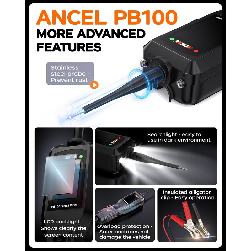 ANCEL PB100 Automotive Power Circuit Probe Tester, 12 24V Electrical