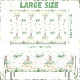 Pymurod 3Pcs Easter Bunny Baby Shower Tablecloth Party Supplies A Little Bunny is on The Way Plastic Table Covers Disposable Eucalyptus Rabbit Table Cloth for Boy Girl Baby Shower Party Supplies
