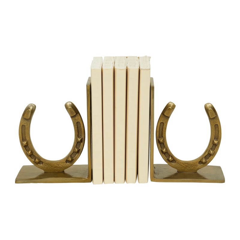Huntley Horse Shoe Bookends, Pair, Brass Antique Finish