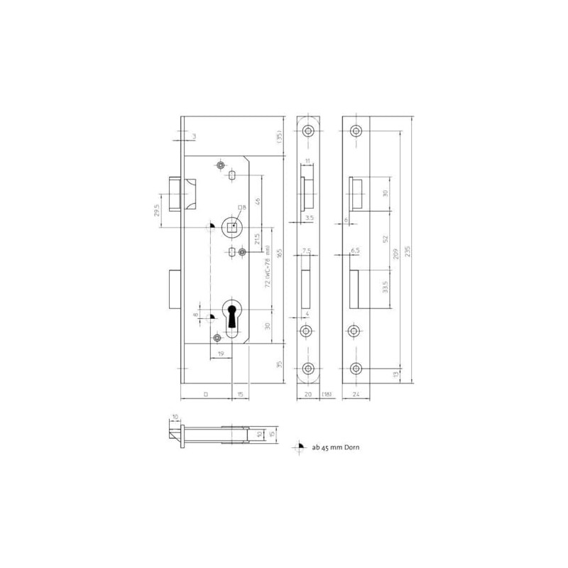 Format 4053569102872 - Glt Mortise Lock PZ. E72. VK8.D45.20kt. DR