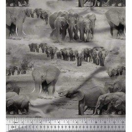 Soimoi Cotton Voile Fabric tree & elephant Animal Printed Craft Fabric by the metre 56 Inch Wide