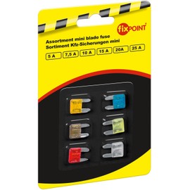Fixpoint 20356 Car blade fuse assortment mini; 6 pcs. - blister card with euro slot; 16.7 x 11.2 x 3.81 mm