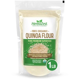 HerbaZest Organic Quinoa Flour – 1 LB – Premium USDA Certified, Vegan & Gluten-Free Superfood – Versatile Wheat Flour Alternative for Breads & Crackers, Pancakes & Waffles, Snacks & Desserts, Savory Recipes & More