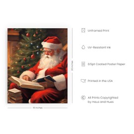 HAUS AND HUES Santa Claus Christmas Holiday Wall Art Decor - Made in the USA - Unframed 12x16 (Santa)