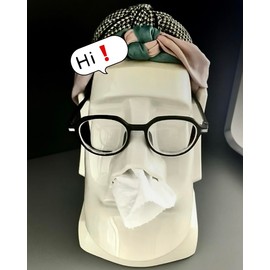 Xuirihusi Moai Tissue Box Holder with Headphone Holder, Suitable for Living Room, Bedroom and Other Desktop Storage Boxes, Green, Light Color, Black（Light Color）