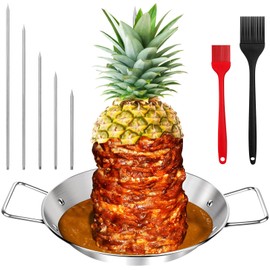Al Pastor Skewer for Grill - Barbecue Stand Stainless Steel 13 Inch Base Pan, with Vertical Spikes (6",8",10",12",14"), for Shawarma Taco Kebabs Chicken Smoker Oven Gyro BBQ Dishes