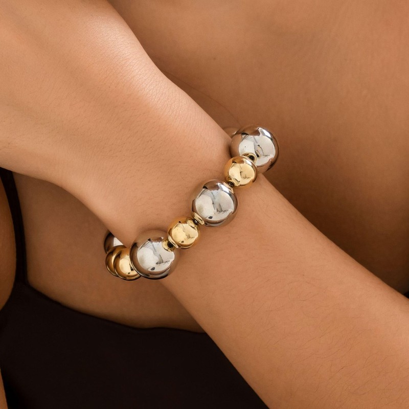 Statement Gold Beaded Bracelets for Women Strand Tarnish Chunky Dainty
