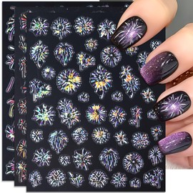 IDDFEVE Glitter Firework Nail Art Stickers - Celebrating The New Year, 4th of July Shining Starry Sky Self-Adhesive Nail Decals for DIY Patriotic Independence Day Memorial Day Manicure (3 Sheets)