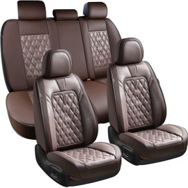 Coverado Car Seat Covers Full Set, 5 Seats Covers for Cars, Car Seat Covers Front Seats Back Seat Covers, Car Seat Protector Luxury Leathaire Waterproof Seat Cushions Universal Fit Most Cars Brown