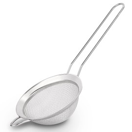 D Fine Mesh Strainer, Stainless Steel Sieve Sifter with Handle, Small Metal Strainer for Loose Tea, Juice, Drink, Herbs, Mini Sifter for Flour, Matcha, Kitchen, Baking, 3-Inch (8x3, Silver)