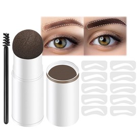 Brow Stamp Stencil Kit - All-in-One Eyebrow Stamp & Stencil Set w/ 10 Reusable Stencils - Water-Resistant, Long-Lasting Brown Eyebrow Makeup Kit for Perfectly Defined Brows