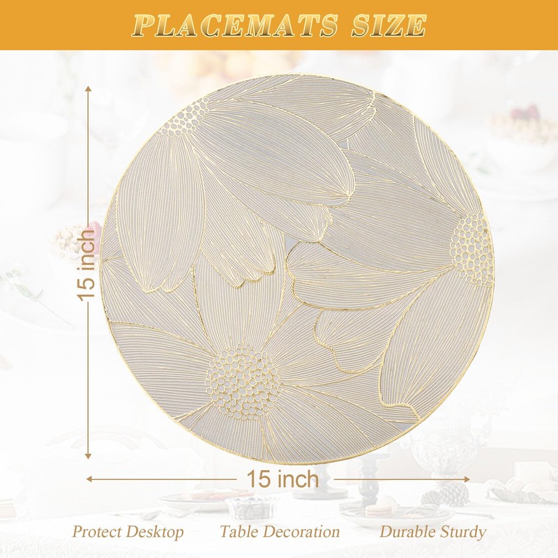 Evevda Gold Vinyl Placemats Set of 6 Flower Placemats Round