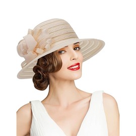 Women's Organza Mesh Church Derby Hat - Thin Breathable Sunshade Kentucky Fascinator Hat Elegant Tea Party Wedding Hats Beige