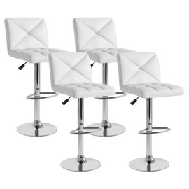Giantex Bar Stools Set of 4, Modern PU Leather Swivel Counter Height Bar Stools with Back, Heavy-Duty Metal Base & Footrest, Upholstered Height Adjustable Barstools for Kitchen Island Cafe, White