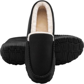 shoeslocker Mens Slipper Warm Indoor Outdoor Slippers Moccasin House Slipper Shoes Black Size 10