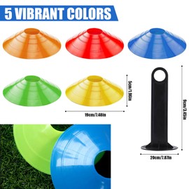 HBWHNIU Marker Cones, Football Cones for Football Training, with Black Stand, Football Accessories, Sports Cones for Hockey, Ice Skating, Handball, Coordination Training (50)