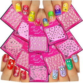 Adorable Nail Art 3D Stickers Decals with Rhinestones Variety Pack of 10 - Bows Butterflies Flowers Hearts with Rhinestones/FLX /