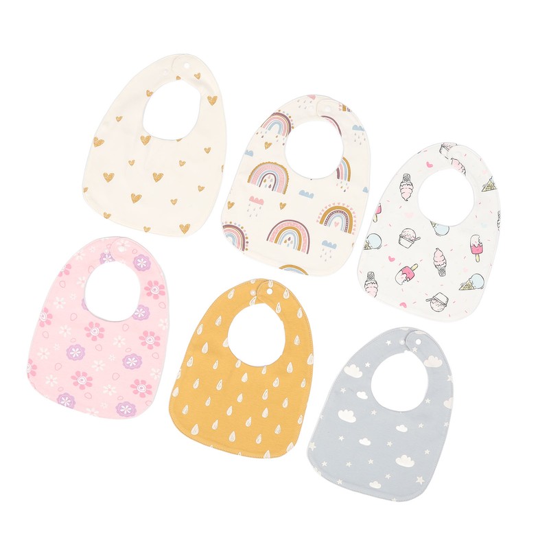 6pcs Infant Bibs U Shaped Snap Button Closure Cotton Waterproof