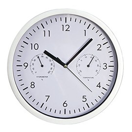 MC Power Design Wanduhr modern Silber | mit Thermometer und Hygrometer | weißes Ziffernblatt, Temperaturanzeige und Luftfeuchtigkeit, Ø 25cm als Küchenuhr Bürouhr Wohnzimmer