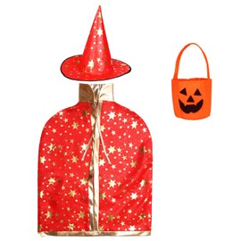 Angenster Halloween Cosplay Witch Cloak Children's Costume 3-Piece Set (Cloak + Hat + Tote Bag) for Girls, Boys, Kids, Costume Performance, Christmas Events, Parties, Dance Costume, Theater, Disguise,