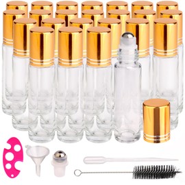 inice 24 Pack Clear Galss Roller Bottles,10ml Roll On Bottles Stainless Steel Roller Balls Metal Cap for Aromatherapy Essential Oils Applicator